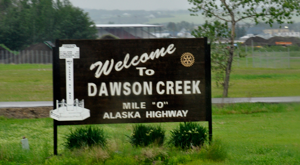Welcome to Dawson Creek Mile 0 sign